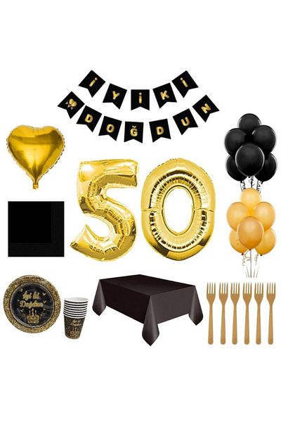 Parti Furyası مجموعة زينة فاخرة لحفلات أعياد الميلاد للمراهقين والكبار لعمر 50 عامًا تتسع لـ 8 أشخاص