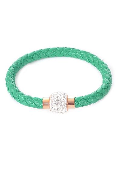 LABALABA Green Colored Stone Detailed Women's Bracelet - Steel Closure and Knit Woven