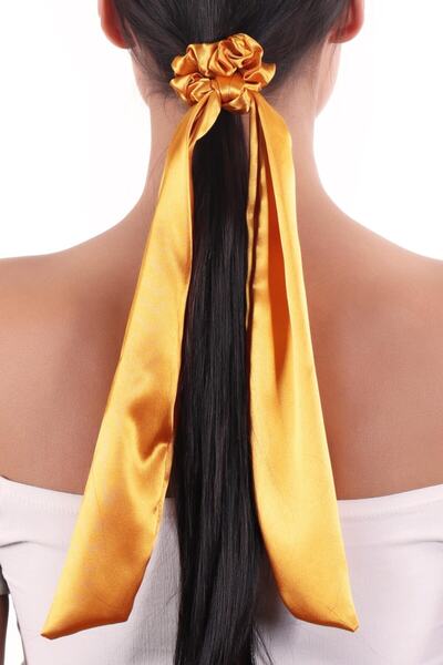 hahai accessories Hahai Women's Long Ribbon Model Satin Scrunchie Buckle