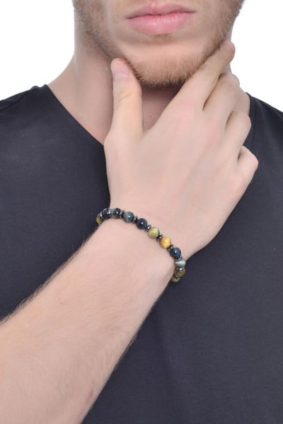 LABALABA Men's Smoked Tiger Eye Natural Star Bracelet