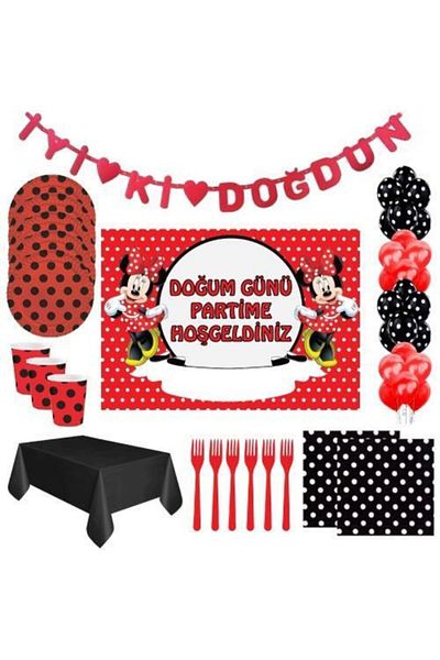 Minnie Mouse Bannered Birthday Party Ornaments for 8 People