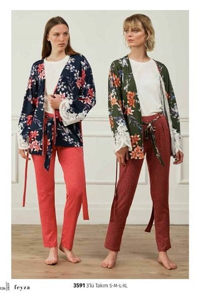 Feyza Pijama Γυναικείο Σετ Πιτζάμες Πράσινη Τριπλή