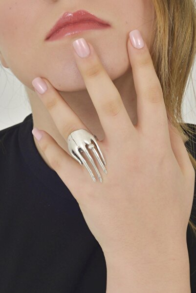 LABALABA Kadın Antik Gümüş Kaplama Zirkon Taşlı El Yüzük