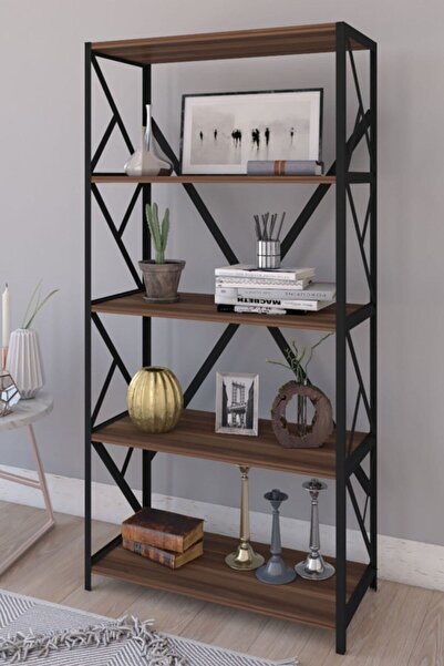 Mgr Office Kahverengi Ceviz Dekoratif 5 Raflı Kitaplık 150 Cm