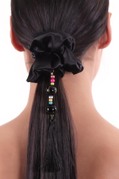 hahai accessories Hahai Women's Beaded Tassel Detailed Scrunchie Buckle