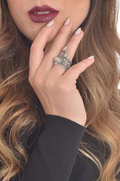 LABALABA KADIN ANTİK GÜMÜŞ KAPLAMA  OSMANLI MOTİFLİ YÜZÜK