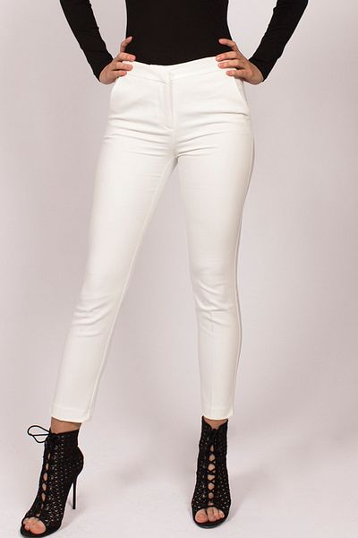 Berm Women's White Elastic Waist Fabric Trousers