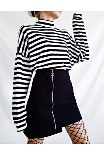 carpe kadin siyah cizgili bogazli oversize sweatshirt fiyati yorumlari trendyol