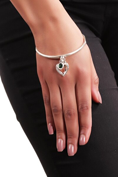 LABALABA Kadın Antik Gümüş Kaplama Taşlı Kalp&Anahtar Charm Bilezik