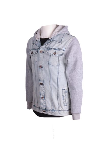 viking's line Men's Denim Hooded Coat Trend Ice Blue Jeans Jacket