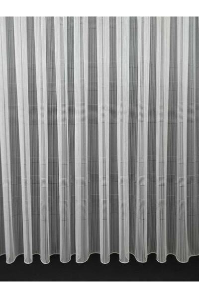 DNZEVGEREÇLERİ Beyaz Çizgili Yatay Modern Düz Tül Perde