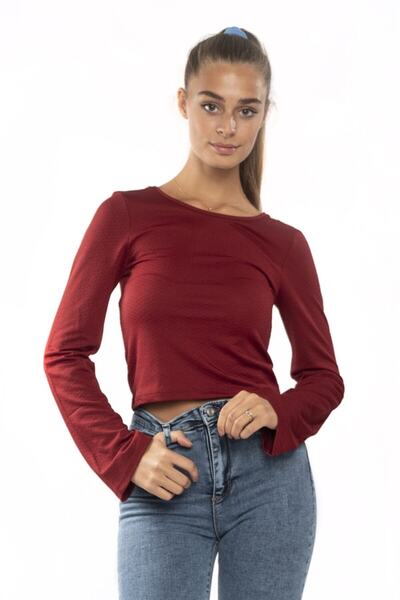 Miss Murem Kadın Bordo Sırtı Açık Balon Kol Bluz