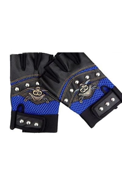 MG Men's Blue Cut Finger Leather Gloves 1805Ny