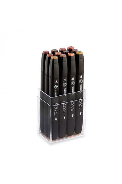 Shinhan Art Shinhan : Touch Twin Marker : Double Ended Marker Pen Set : 12 Colors : Wood Colors