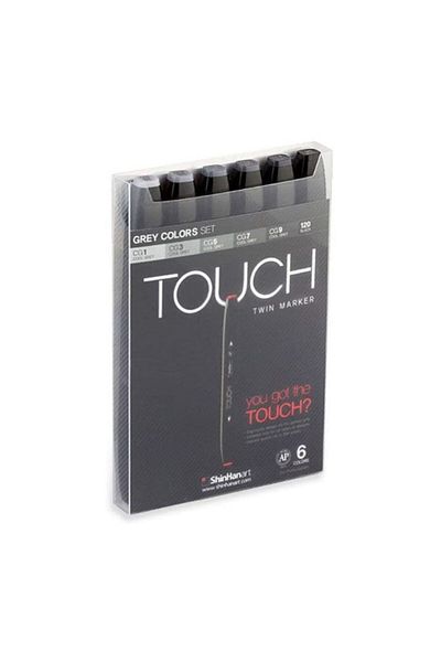 Shinhan Art Shinhan : Touch Twin Marker : Double Ended Marker Pen Set : 6 Colors : Grey Tones