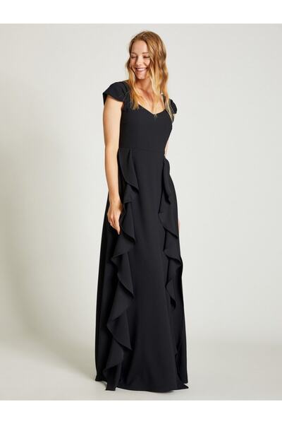 Vekem Women's Black Sleeveless Maxi Dress with Flywheel Detail 9109-0118