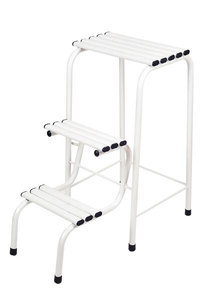 HASTUNÇ Beyaz Katlanır Metal Merdivenli Tabure Hem Merdiven Hem Tabure
