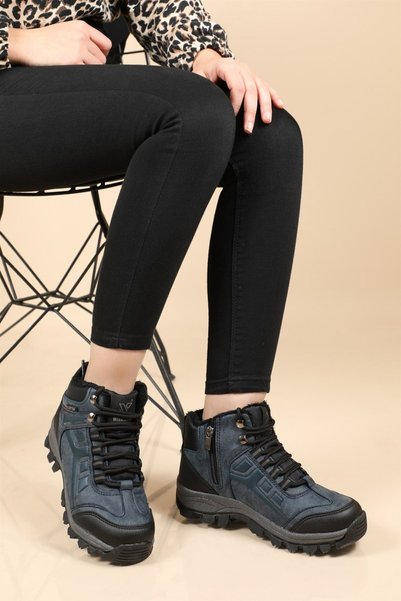 XStep Unisex Navy Blue Zippered Boots with Wool Inside