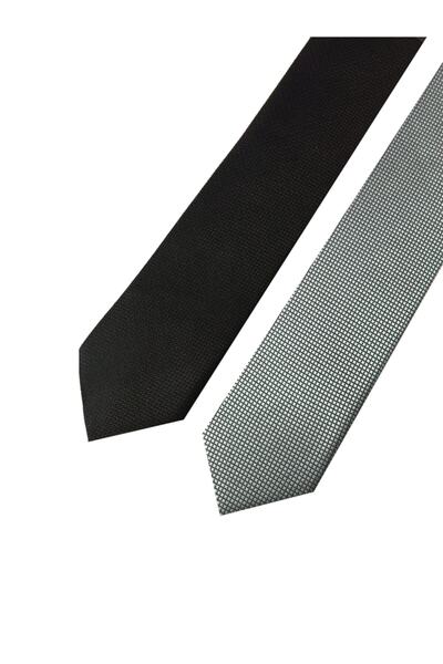 Tezgah İstanbul Black Gray Double Tie Handkerchief Set