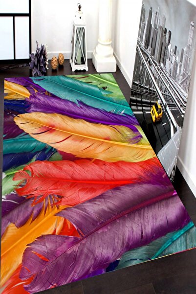 MODANOİVA Rengarenk Yapraklı Dijital Baskılı Halı Mrc1554