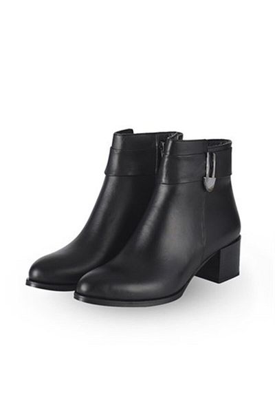 KARVENSHOES Γυναικείες γνήσιες μαύρες δερμάτινες μπότες με αγκράφα 102717