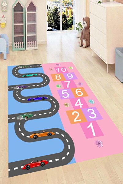 MODANOİVA Yol Ve Sek Sek Tasarımlı Dijital Baskılı Halı Mrc1636