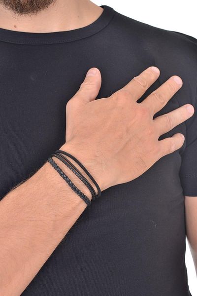 LABALABA MEN'S BLACK COMBINED LEATHER BRACELET