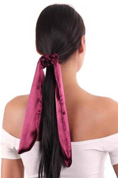 hahai accessories Hahai Women's Long Ribbon Model Satin Scrunchie Buckle