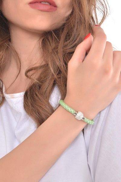 LABALABA Water Green Stone Detailed Steel Closure Women's Bracelet - Knitted Texture