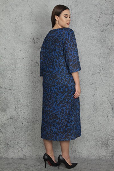 Şans Γυναικείο φόρεμα με σκίσιμο μεγάλο μέγεθος Saks Τετράγωνος γιακάς χωρίς φόδρα 65n20276