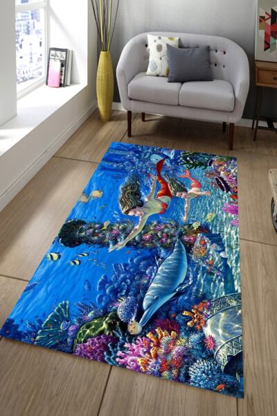 MODANOİVA Deniz Kızları Ve Balıklar Dijital Baskılı Halı Mrc1877