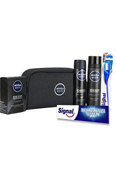 NIVEA Kişisel Bakım Çantalı Erkek Bakım Seti + Signal Beyazlatıcı Diş Macunu 75 Ml + Diş Fırçası
