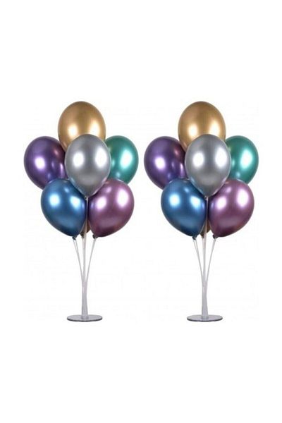 GENC DIJITAL BASKI 2 Balloon Stands with 7 Rods 75 Cm and 14 Metallic Balloons in Total