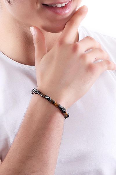 LABALABA Men's Asymmetrical Hematite & Cylinder Natural Stone Bracelet
