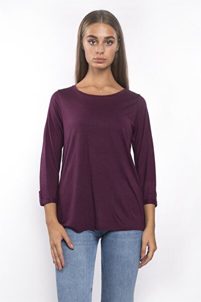 Miss Murem Kadın Mor Kolu Düğmeli Kırçıllı Bluz