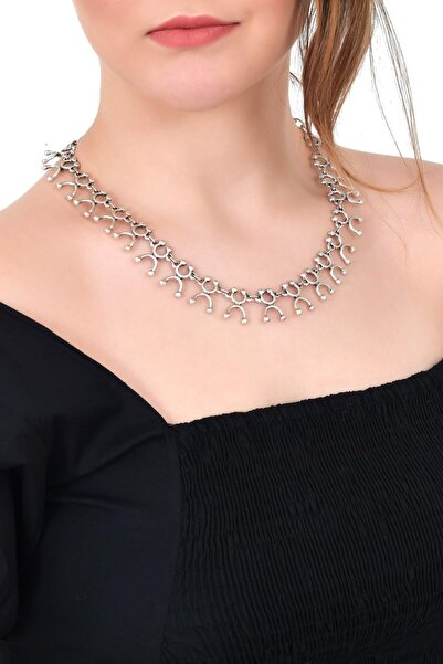 LABALABA KADIN ANTİK GÜMÜŞ KAPLAMA KANCA KOLYE