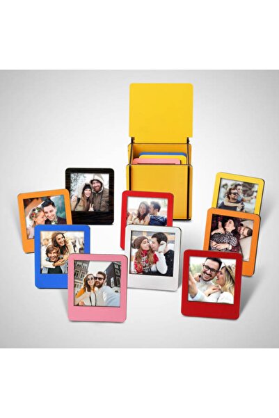 Ahşap Aksesuar Ahşap Kutulu 12'li Fotoğraflı Renkli Mini Çerçeve
