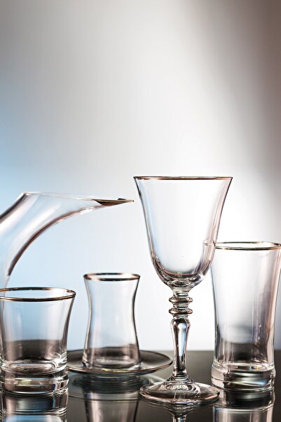 KCD Soprano Platin 31 Parça Cam Sofra Sunum Çeyiz Seti Su Bardak Takımı Kesme...