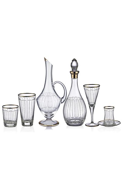 KCD Elegance Platinum 61 Piece Glass Tableware Presentation Dowry Set Water Glass Set Cutting Hand Decor