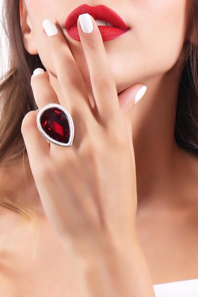 LABALABA Kadın Antik Gümüş Kaplama Taşlı Damla Yüzük