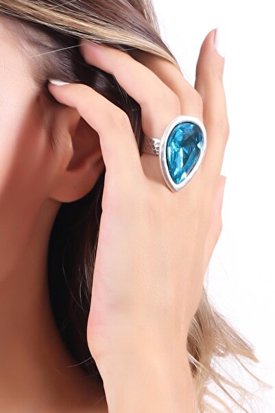 LABALABA Kadın Antik Gümüş Kaplama  Taşlı Damla Yüzük