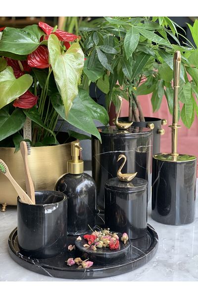 mar&more Black Marble Swan Bathroom Set of 7