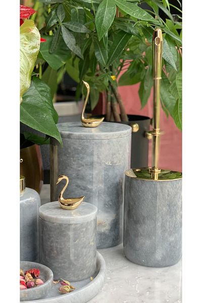 mar&more Gray Marble Swan Trash Can And Toilet Brush