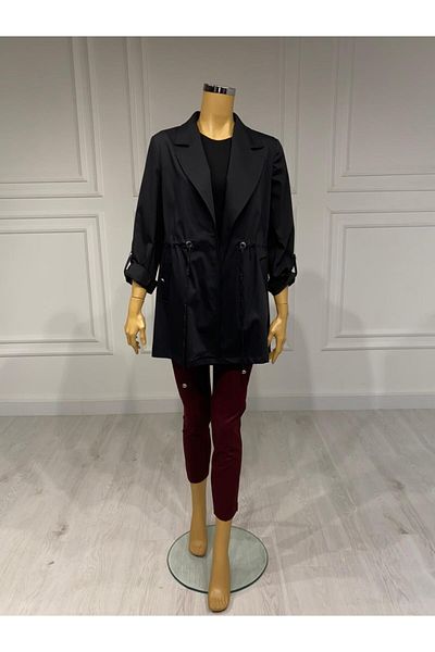 KLAPA Women's Black Belted Trench Coat