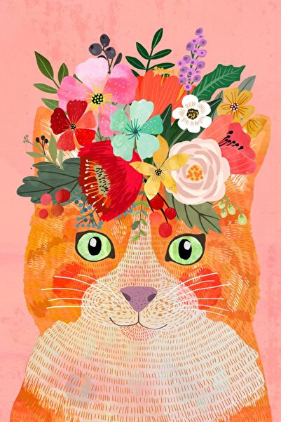 hediyeniburadabul Ξύλινη αφίσα με φιγούρα της γάτας Φρίντα 20x30εκ.