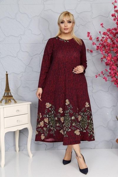 ZTO Rochie florală din țesătură crep flexibilă cu nervuri mărimi plus