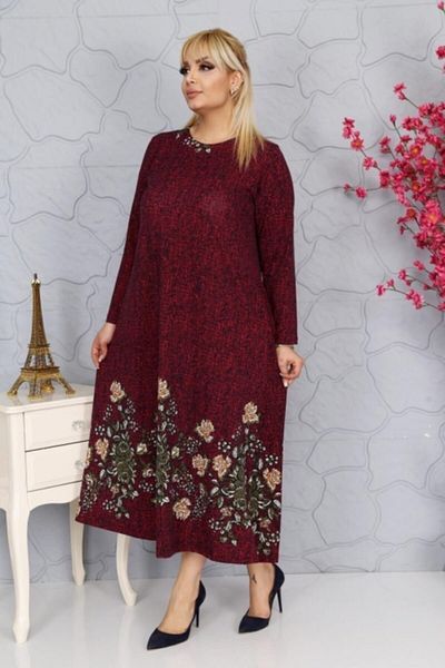 ZTO Rochie florală din țesătură crep flexibilă cu nervuri mărimi plus