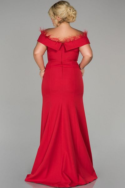 Abiyefon Red Plus Size Low-cut Otriş Evening Dress
