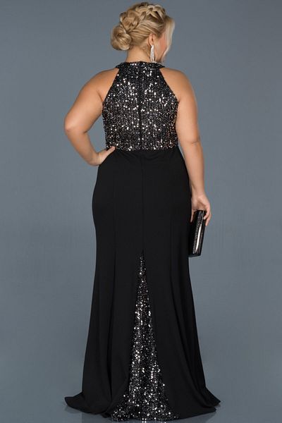 Abiyefon Plus Size Black Sequined Fishtail Evening Dress