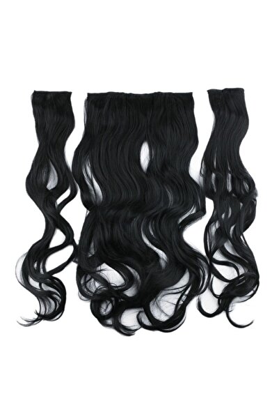 Peruk Market Fibră sintetică neagră - Semilună ondulată și 2 agrafe laterale